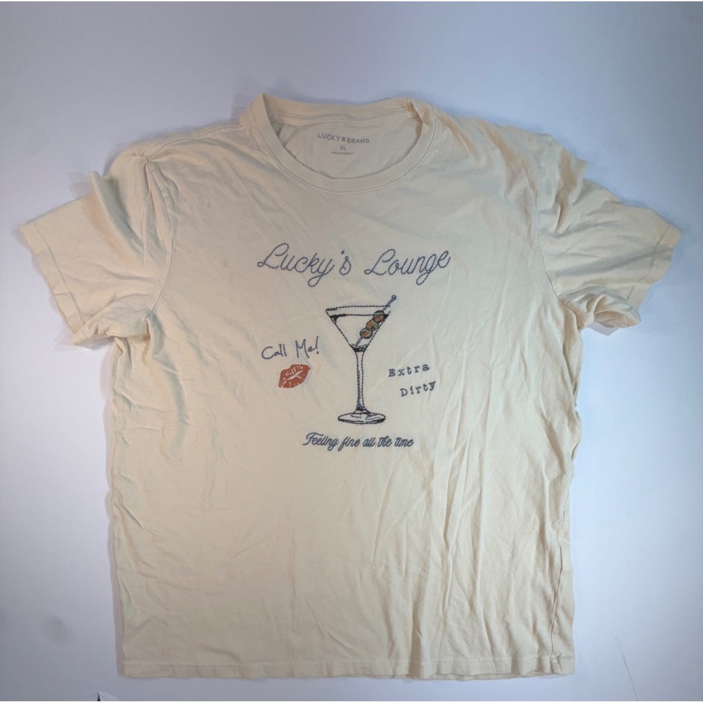 Lucky Brand Mens XL Luckys Lounge Martini Graphic T-Shirt Cream Extra Dirty